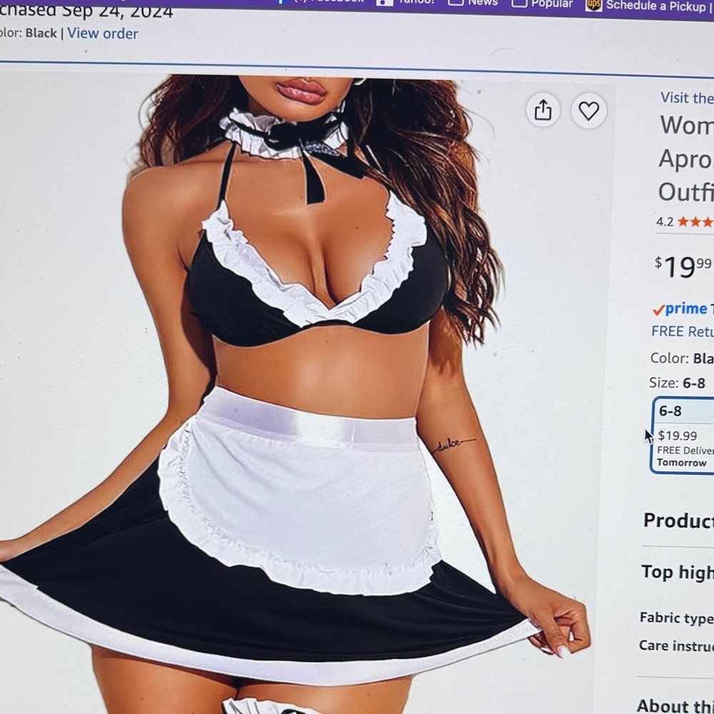 Women's Black and White Ruffled Maid Skirt Set